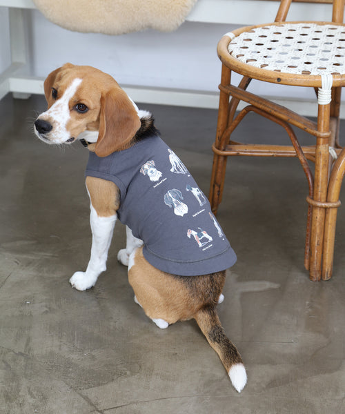 スミクロのBritish Dogs犬用タンクトップを着たビーグルの座った着用イメージ